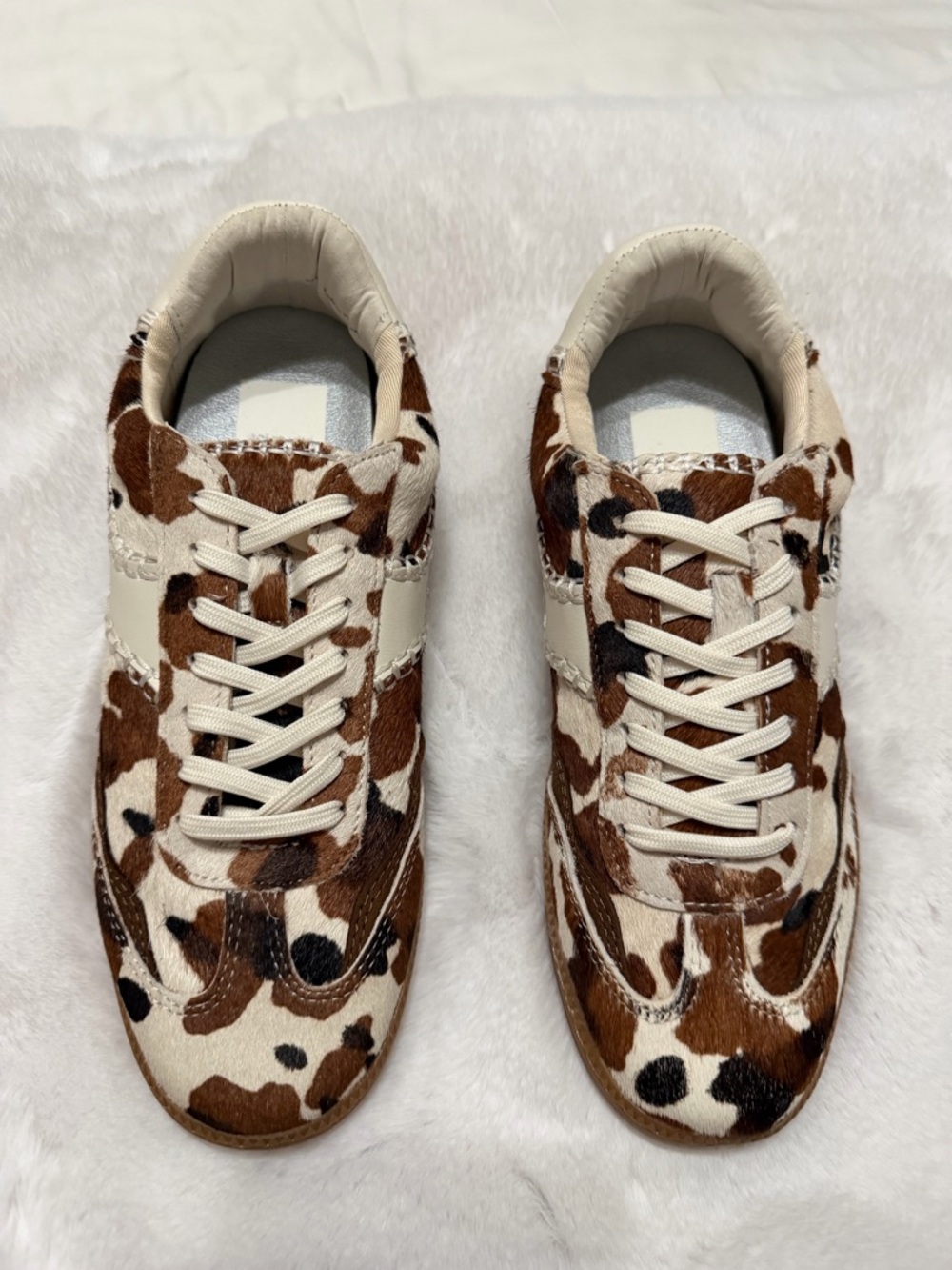 NEW Dolce Vita Cowhide Print Casual Sneakers - Brown & Cream